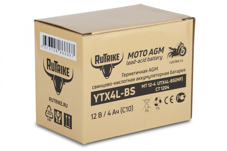 Аккумулятор стартерный для мототехники Rutrike YTX4L-BS (12V/4Ah) в Санкт-Петербурге
