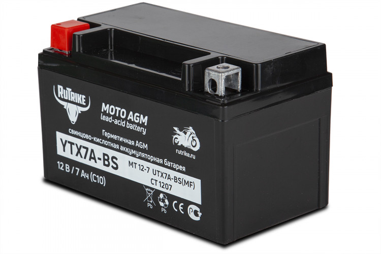 Аккумулятор стартерный для мототехники Rutrike YTX7A-BS (12V/7Ah) в Санкт-Петербурге