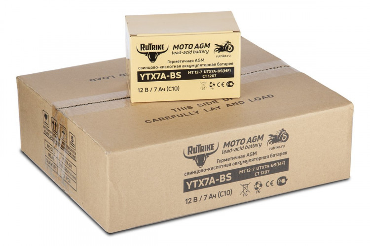 Аккумулятор стартерный для мототехники Rutrike YTX7A-BS (12V/7Ah) в Санкт-Петербурге