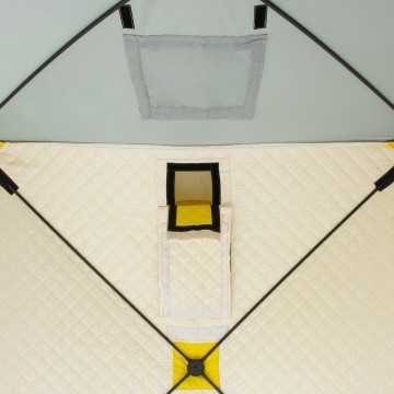 Палатка для рыбалки Helios утепл.Куб 1,5х1,5 желтый/серый в Санкт-Петербурге