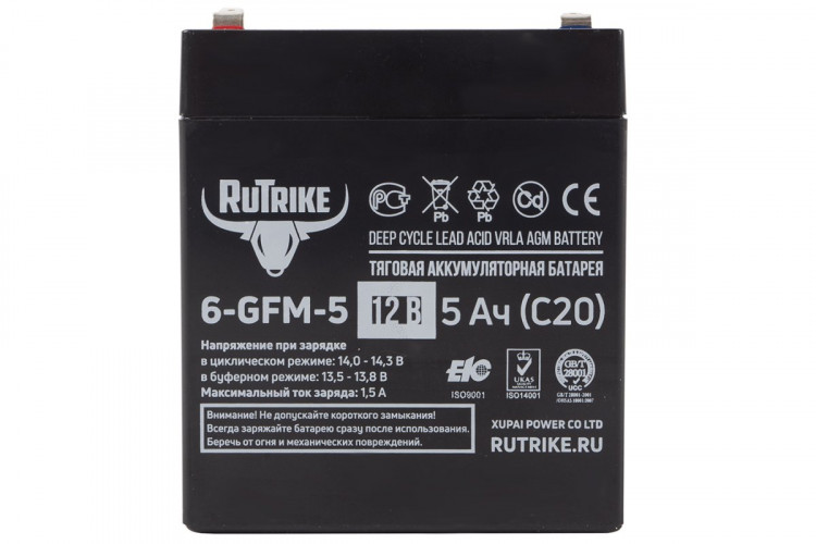 Тяговый гелевый аккумулятор RuTrike 6-GFM-5 (12V5A/H C20) в Санкт-Петербурге